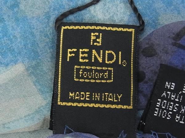 FENDI フェンディ スカーフ ライトブルー系 シルク100% レディース 総柄 新古未使用展示品