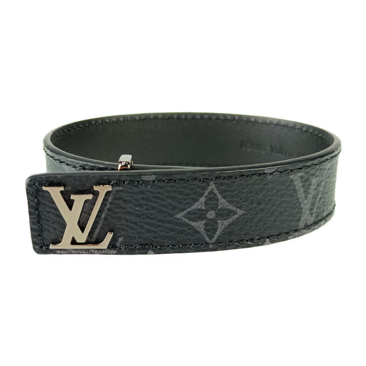 超美品 LOUIS VUITTON ルイ ヴィトン ブレスレット･LV スリム M6456Dブラック モノグラムエクリプスキャンバス カーフレザー メンズ シルバー金具 #21