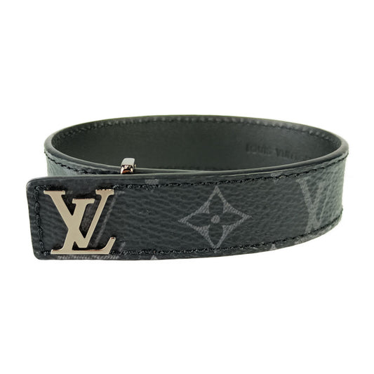 超美品 LOUIS VUITTON ルイ ヴィトン ブレスレット･LV スリム M6456Dブラック モノグラムエクリプスキャンバス カーフレザー メンズ シルバー金具 #21