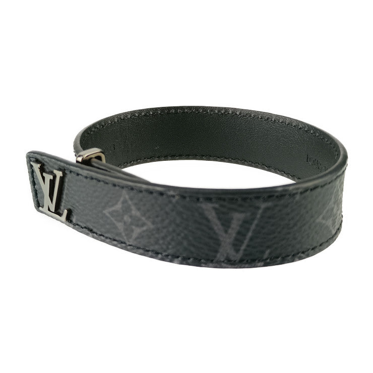 超美品 LOUIS VUITTON ルイ ヴィトン ブレスレット･LV スリム M6456Dブラック モノグラムエクリプスキャンバス カーフレザー メンズ シルバー金具 #21