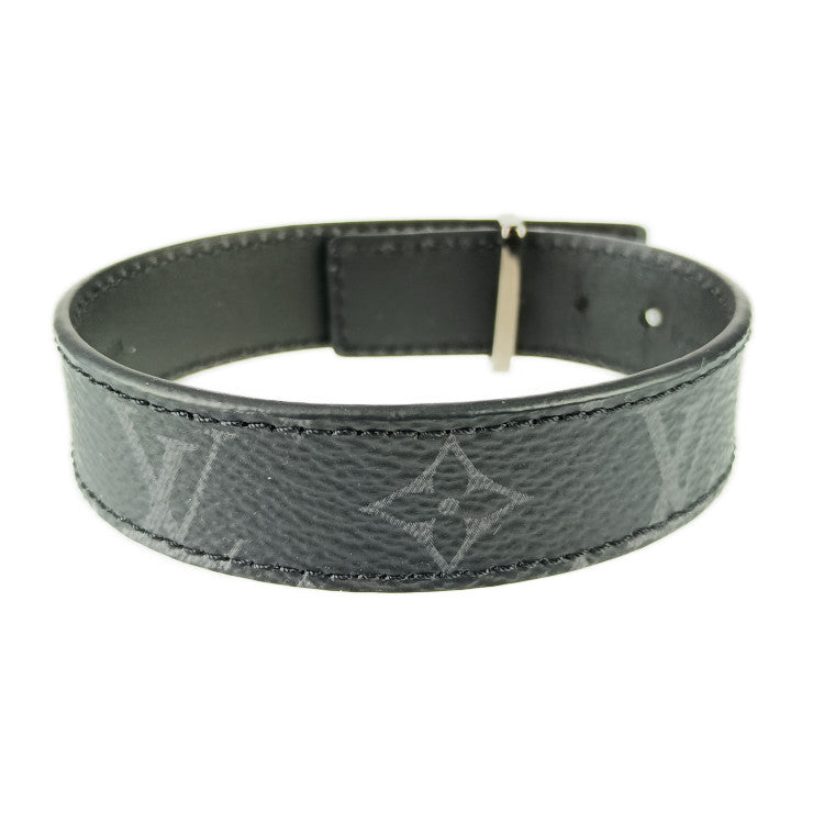 超美品 LOUIS VUITTON ルイ ヴィトン ブレスレット･LV スリム M6456Dブラック モノグラムエクリプスキャンバス カーフレザー メンズ シルバー金具 #21