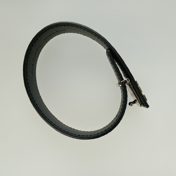 超美品 LOUIS VUITTON ルイ ヴィトン ブレスレット･LV スリム M6456Dブラック モノグラムエクリプスキャンバス カーフレザー メンズ シルバー金具 #21