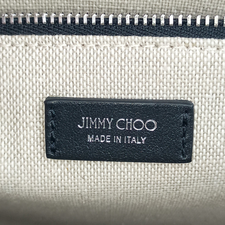美品 JIMMY CHOO ジミーチュウ トートバッグ N/S トート M - ナチュラル ブラック キャンバス レザー レディース ショルダーバッグ