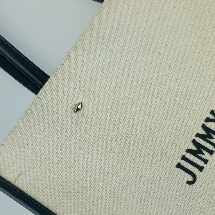 美品 JIMMY CHOO ジミーチュウ トートバッグ N/S トート M - ナチュラル ブラック キャンバス レザー レディース ショルダーバッグ