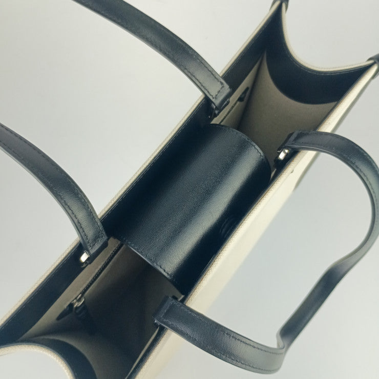 美品 JIMMY CHOO ジミーチュウ トートバッグ N/S トート M - ナチュラル ブラック キャンバス レザー レディース ショルダーバッグ