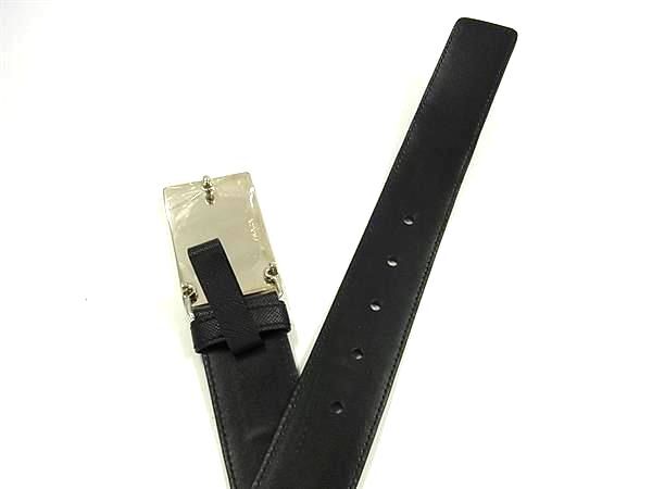 美品 PRADA プラダ ベルト スクエアバックル 2CM188 ブラック シルバー金具 サフィアーノレザー メンズ