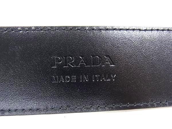 美品 PRADA プラダ ベルト スクエアバックル 2CM188 ブラック シルバー金具 サフィアーノレザー メンズ