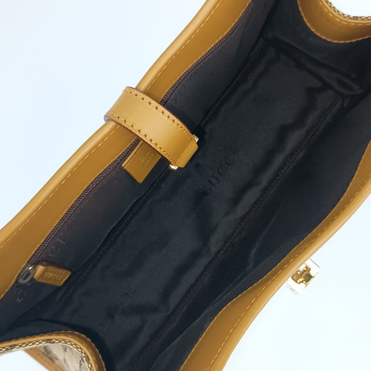 超美品 GUCCI グッチ ハンドバッグ ジャッキー 002 1068 ベージュ系 ライトブラウン系 ゴールド金具 GGキャンバス レザー レディース ショルダーバッグ