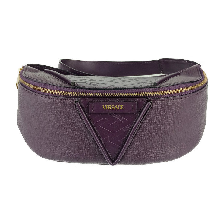 新古未使用展示品 VERSACE ヴェルサーチェ ウエストバッグ V グレカ シグネチャー ベルトバッグ 1006888 バイオレット ゴールド金具 レザー メンズ ボディバッグ