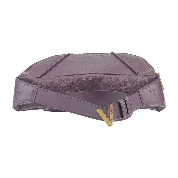 新古未使用展示品 VERSACE ヴェルサーチェ ウエストバッグ V グレカ シグネチャー ベルトバッグ 1006888 バイオレット ゴールド金具 レザー メンズ ボディバッグ