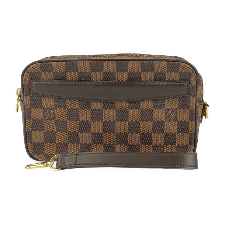 美品 LOUIS VUITTON ルイ ヴィトン セカンドバッグ ダミエ ポシェット サンポール N41219 エベヌ ゴールド金具 PVC レザー メンズ リストレット クラッチバッグ