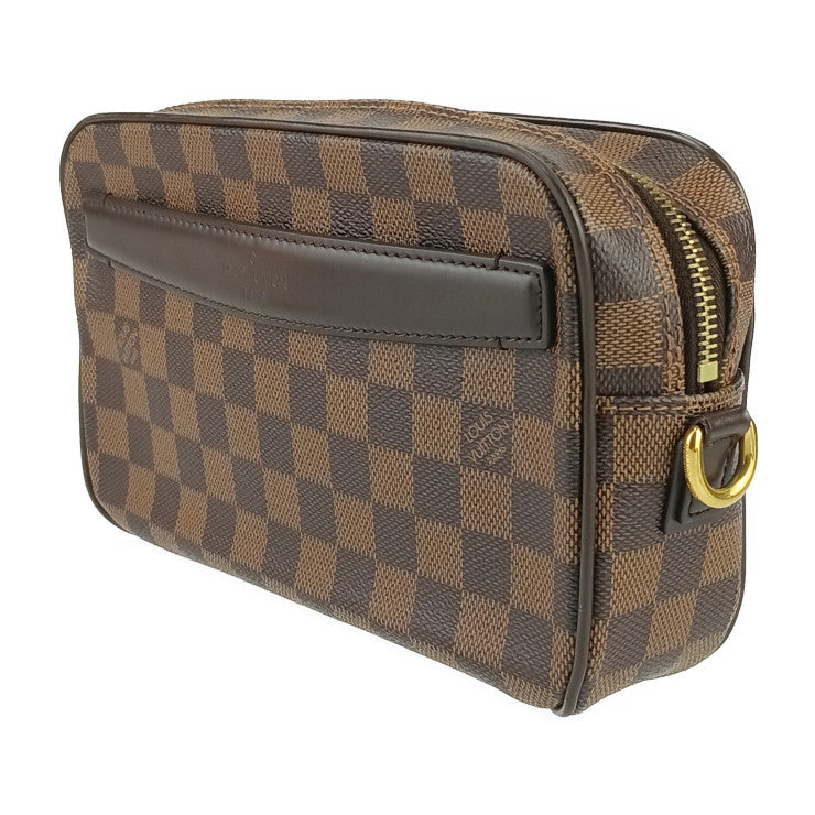 美品 LOUIS VUITTON ルイ ヴィトン セカンドバッグ ダミエ ポシェット サンポール N41219 エベヌ ゴールド金具 PVC レザー メンズ リストレット クラッチバッグ