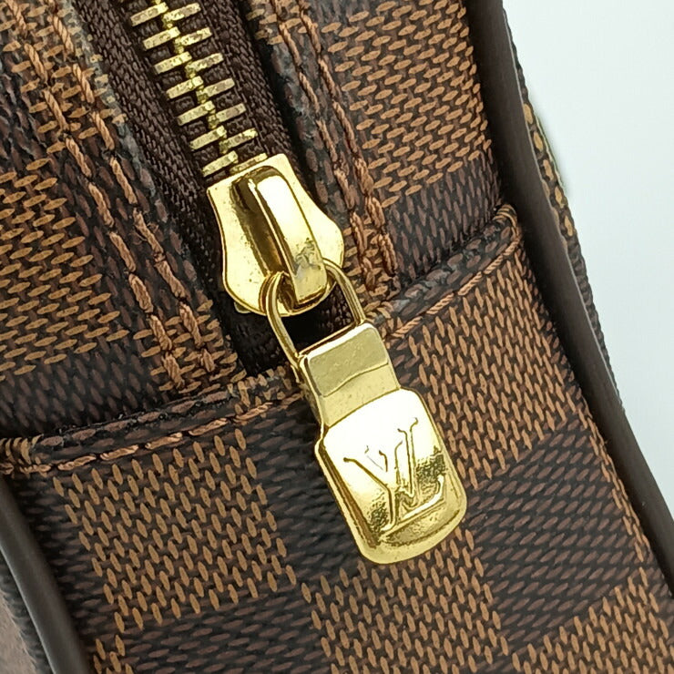 美品 LOUIS VUITTON ルイ ヴィトン セカンドバッグ ダミエ ポシェット サンポール N41219 エベヌ ゴールド金具 PVC レザー メンズ リストレット クラッチバッグ