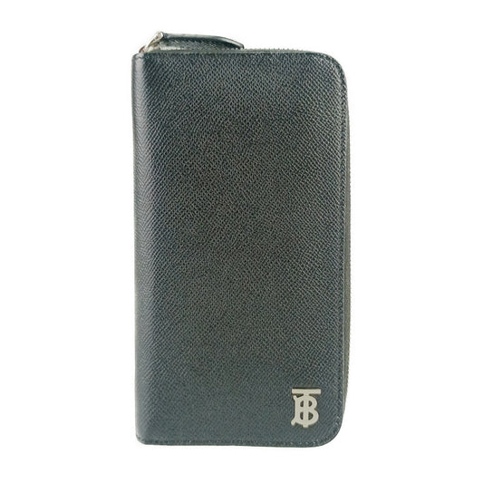 新古未使用展示品 BURBERRY バーバリー 長財布 TB ラウンドジップ ウォレット 8062696 ブラック シルバー金具 グレイニーレザー メンズ ラウンドファスナー