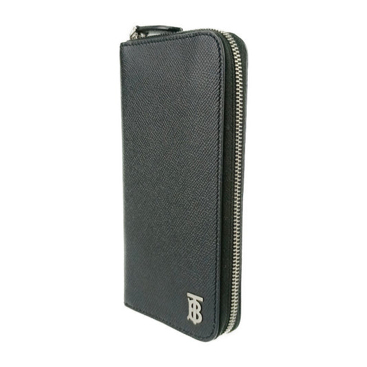 新古未使用展示品 BURBERRY バーバリー 長財布 TB ラウンドジップ ウォレット 8062696 ブラック シルバー金具 グレイニーレザー メンズ ラウンドファスナー