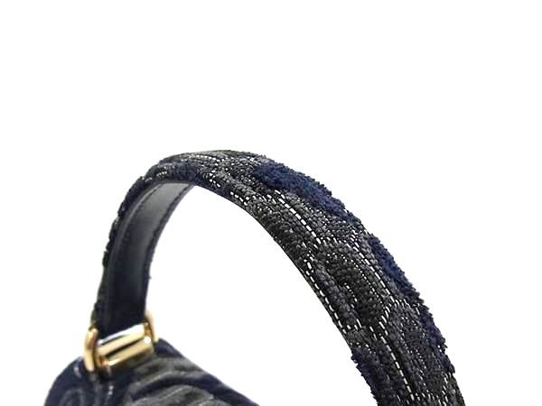 FURLA フルラ ハンドバッグ 1927 ミニ トップハンドル WB00109 ネイビー系 ビスコース×レザー レディース 2WAY ショルダーバッグ ゴールド金具 超美品