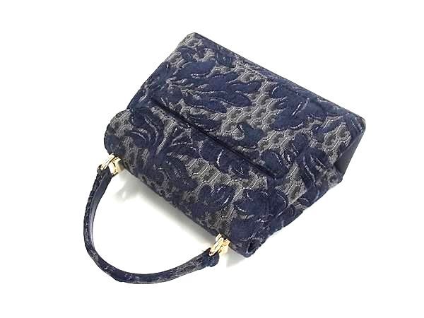 FURLA フルラ ハンドバッグ 1927 ミニ トップハンドル WB00109 ネイビー系 ビスコース×レザー レディース 2WAY ショルダーバッグ ゴールド金具 超美品