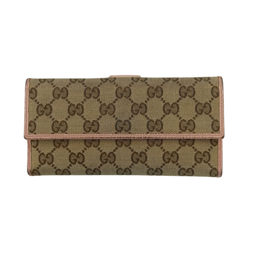 GUCCI グッチ 財布 Wホック 二つ折り長財布 231841 べージ系 ピンク系 GGキャンバス×レザー レディース