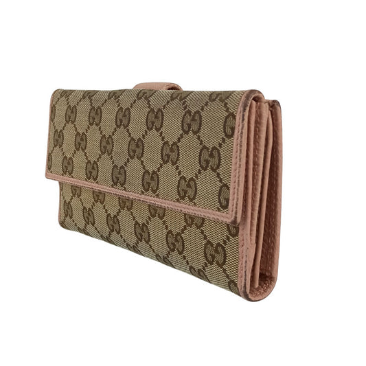 GUCCI グッチ 財布 Wホック 二つ折り長財布 231841 べージ系 ピンク系 GGキャンバス×レザー レディース