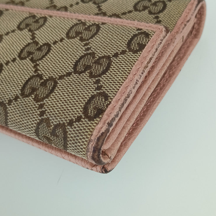 GUCCI グッチ 財布 Wホック 二つ折り長財布 231841 べージ系 ピンク系 GGキャンバス×レザー レディース
