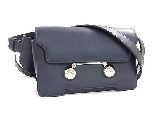 MARNI マルニ ボディバッグ トランカルー ネイビー レザー レディース シルバー金具 超美品