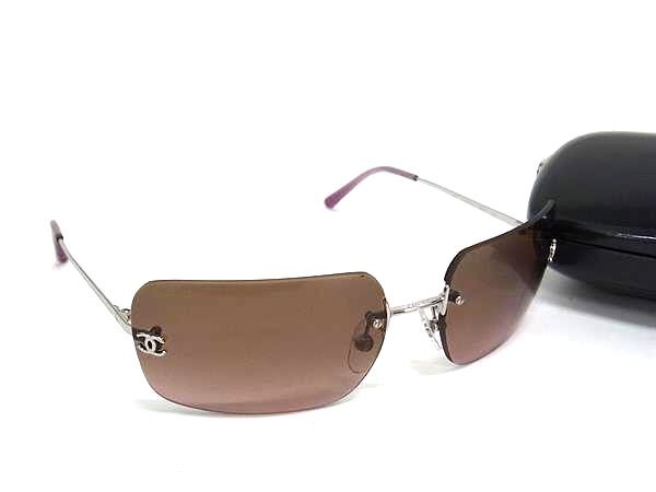 CHANEL シャネル サングラス ココマーク 4017 シルバー パープル クリアブラウン メタル ユニセックス 美品