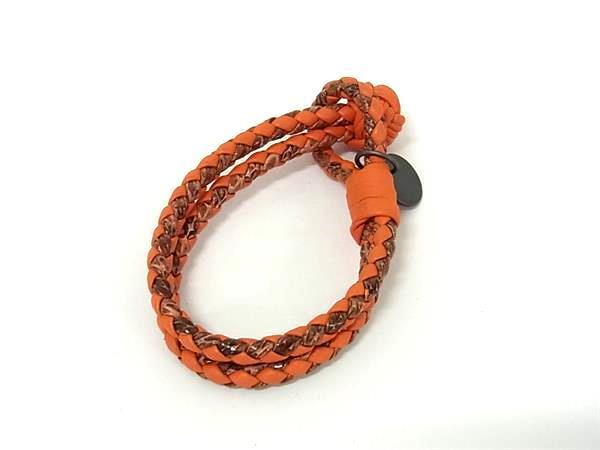 BOTTEGA VENETA ボッテガヴェネタ ブレスレット イントレチャート アイヤーズ オレンジ レザー パイソン ユニセックス 美品
