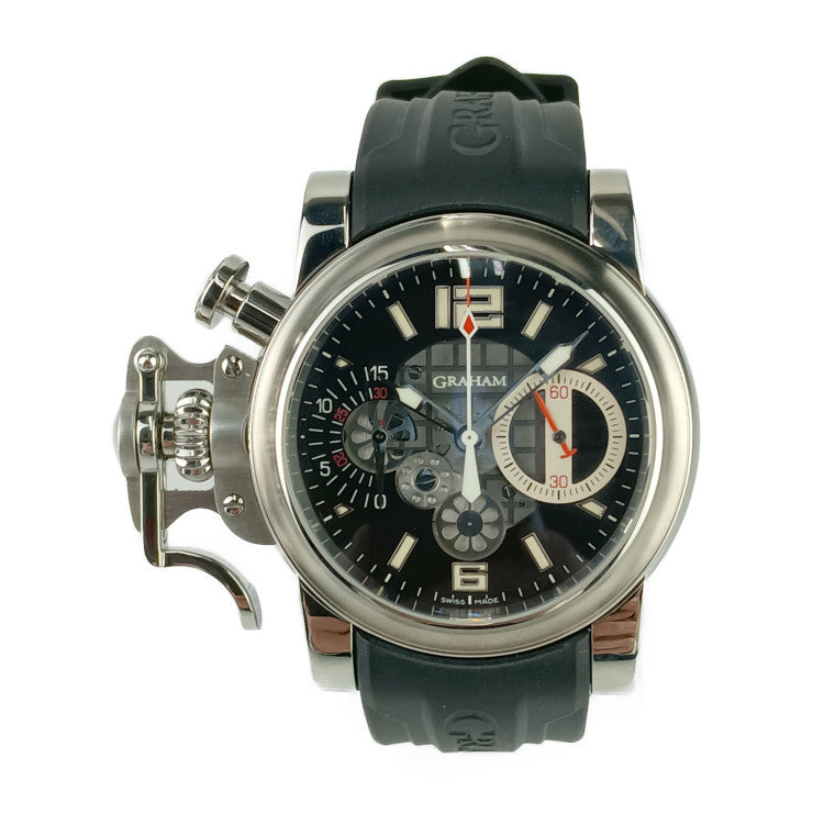 美品 GRAHAM グラハム 腕時計 クロノファイター R・A・C スケルトン リミテッド 2CRBS.BK1A.K25B シルバー ブラック ステンレス ラバー メンズ 世界限定200本 自動巻き