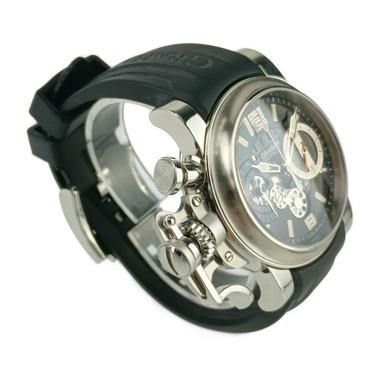 美品 GRAHAM グラハム 腕時計 クロノファイター R・A・C スケルトン リミテッド 2CRBS.BK1A.K25B シルバー ブラック ステンレス ラバー メンズ 世界限定200本 自動巻き