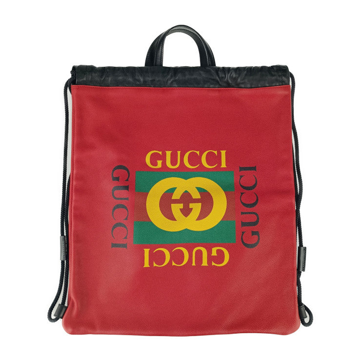 美品 GUCCI グッチ リュック・デイパック プリント ドローストリング 516639 ハイビスカスレッド レザー ユニセックス 2WAY トートバッグ ショルダーバッグ