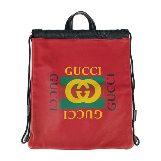 美品 GUCCI グッチ リュック・デイパック プリント ドローストリング 516639 ハイビスカスレッド レザー ユニセックス 2WAY トートバッグ ショルダーバッグ