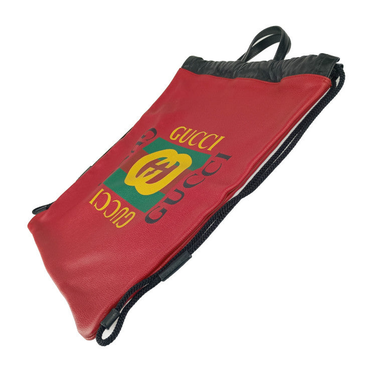 美品 GUCCI グッチ リュック・デイパック プリント ドローストリング 516639 ハイビスカスレッド レザー ユニセックス 2WAY トートバッグ ショルダーバッグ
