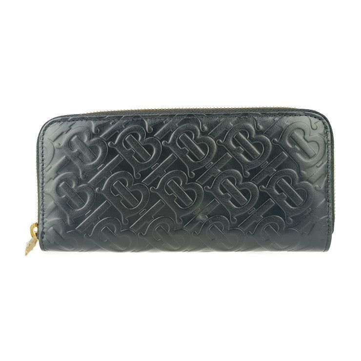 新古未使用展示品 BURBERRY バーバリー 長財布 ジップウォレット TBモノグラム 8011601 ブラック エンボスレザー レディース ラウンドファスナー ゴールド金具