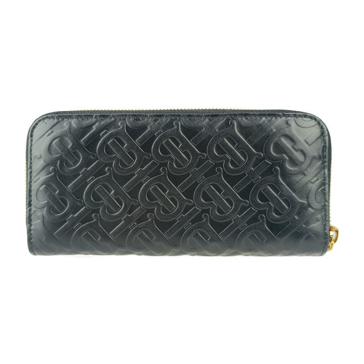 新古未使用展示品 BURBERRY バーバリー 長財布 ジップウォレット TBモノグラム 8011601 ブラック エンボスレザー レディース ラウンドファスナー ゴールド金具