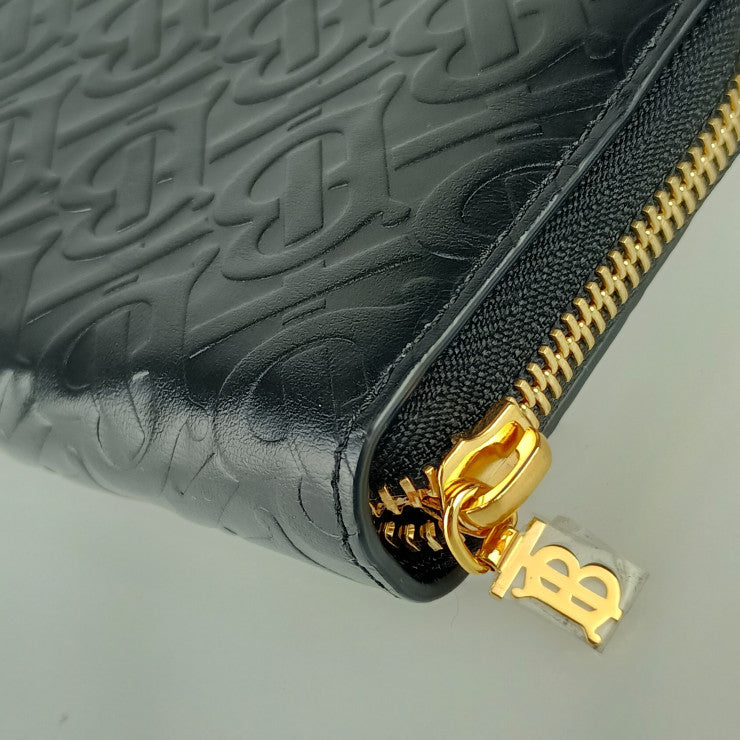 新古未使用展示品 BURBERRY バーバリー 長財布 ジップウォレット TBモノグラム 8011601 ブラック エンボスレザー レディース ラウンドファスナー ゴールド金具