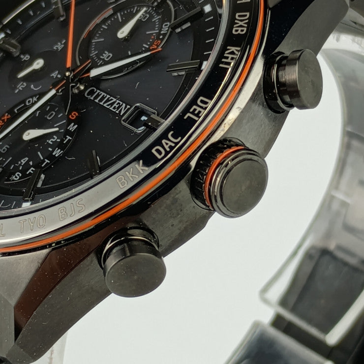 美品 CITIZEN シチズン 腕時計 アテッサ ACT Line AT8185-62E / H800-T025871 ブラック スーパーチタニウム メンズ エコ・ドライブ ソーラー電波