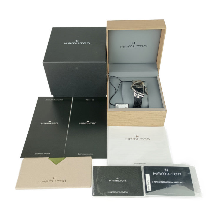 新品未使用展示品 HAMILTON ハミルトン 腕時計 Ventura Quartz ベンチュラ クオーツ H24411732 シルバー ブラック ステンレス 型押しカウレザー メンズ