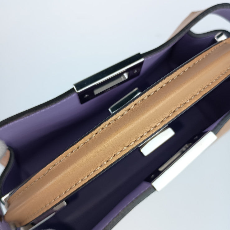 超美品 FENDI フェンディ ハンドバッグ PEEKABOO ESSENTIALLY ピーカブー エッセンシャリー 8BN302 SMQ ブラウン パープル シルバー金具 カーフレザー レディース ターンロック