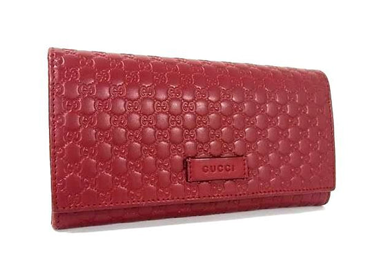 美品 GUCCI グッチ 長財布 マイクログッチシマ 449396 レッド系 グッチッシマ レザー ユニセックス GG柄
