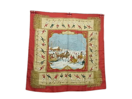 超美品 HERMES エルメス スカーフ カレ90 - レッド系 シルク100% レディース LAISIRS DU FROID 氷上の喜び ショール