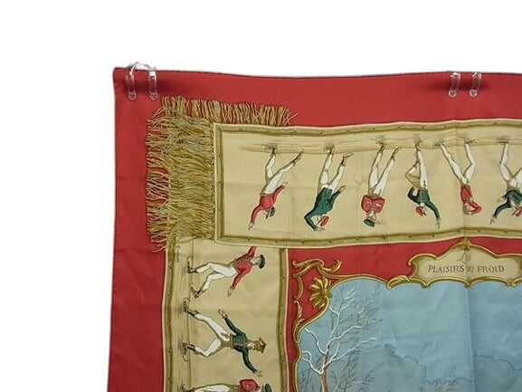 超美品 HERMES エルメス スカーフ カレ90 - レッド系 シルク100% レディース LAISIRS DU FROID 氷上の喜び ショール