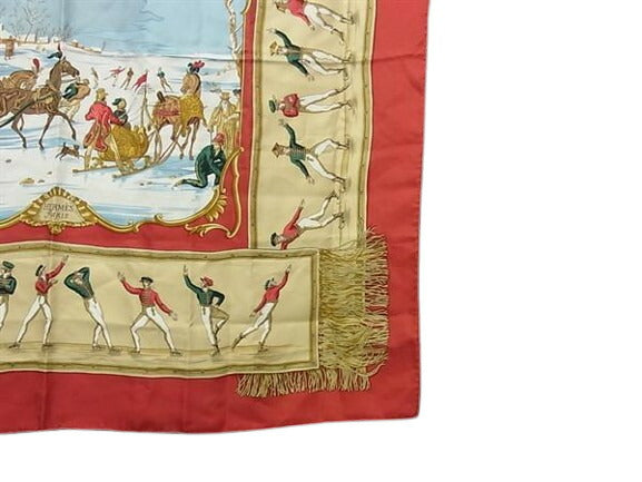 超美品 HERMES エルメス スカーフ カレ90 - レッド系 シルク100% レディース LAISIRS DU FROID 氷上の喜び ショール