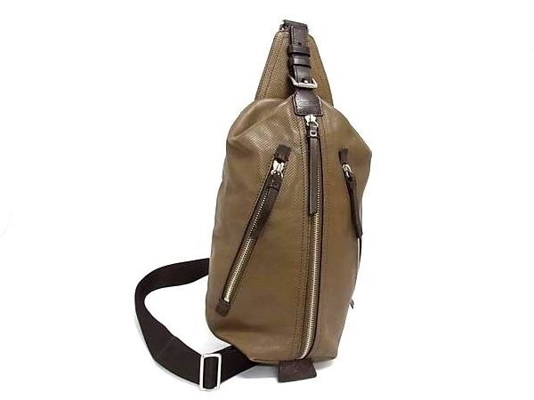 美品 COACH コーチ ボディバッグ 70716 ブラウン系 レザー メンズ パンチング クロスボディ