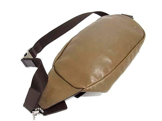 美品 COACH コーチ ボディバッグ 70716 ブラウン系 レザー メンズ パンチング クロスボディ
