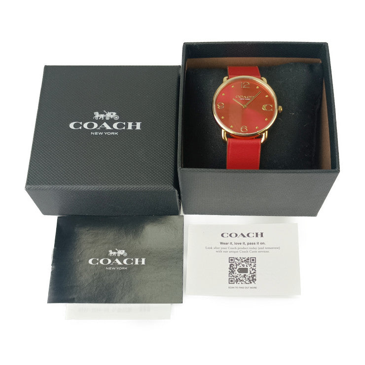 COACH コーチ 腕時計 エリオット CA.158.7.34.2339 レッド ゴールド GP レザー ユニセックス 美品