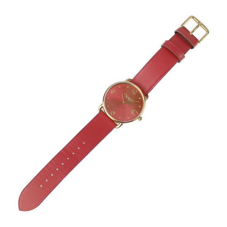 COACH コーチ 腕時計 エリオット CA.158.7.34.2339 レッド ゴールド GP レザー ユニセックス 美品