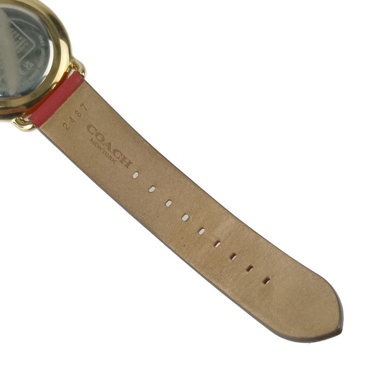 COACH コーチ 腕時計 エリオット CA.158.7.34.2339 レッド ゴールド GP レザー ユニセックス 美品