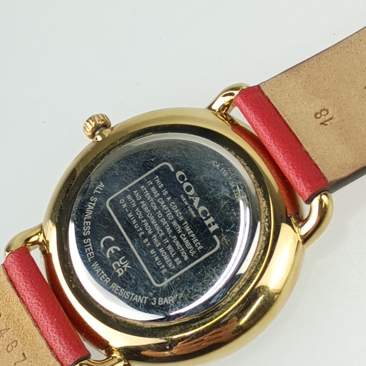 COACH コーチ 腕時計 エリオット CA.158.7.34.2339 レッド ゴールド GP レザー ユニセックス 美品