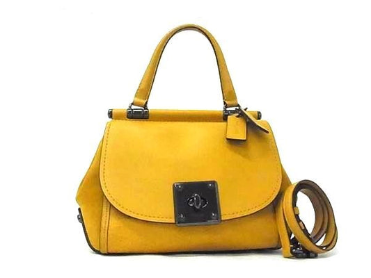 COACH コーチ ハンドバッグ ドリフター 38388 イエロー レザー レディース ターンロック 2WAY ガンメタ金具 美品