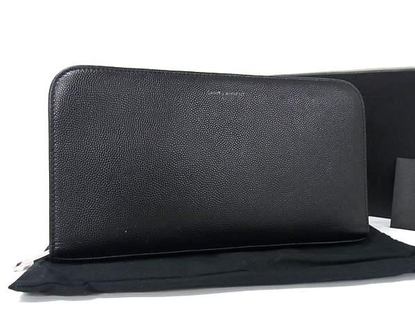 SAINT LAURENT サンローラン 財布 328558 ブラック レザー ユニセックス ラウンドファスナー 長財布 シルバー金具 美品